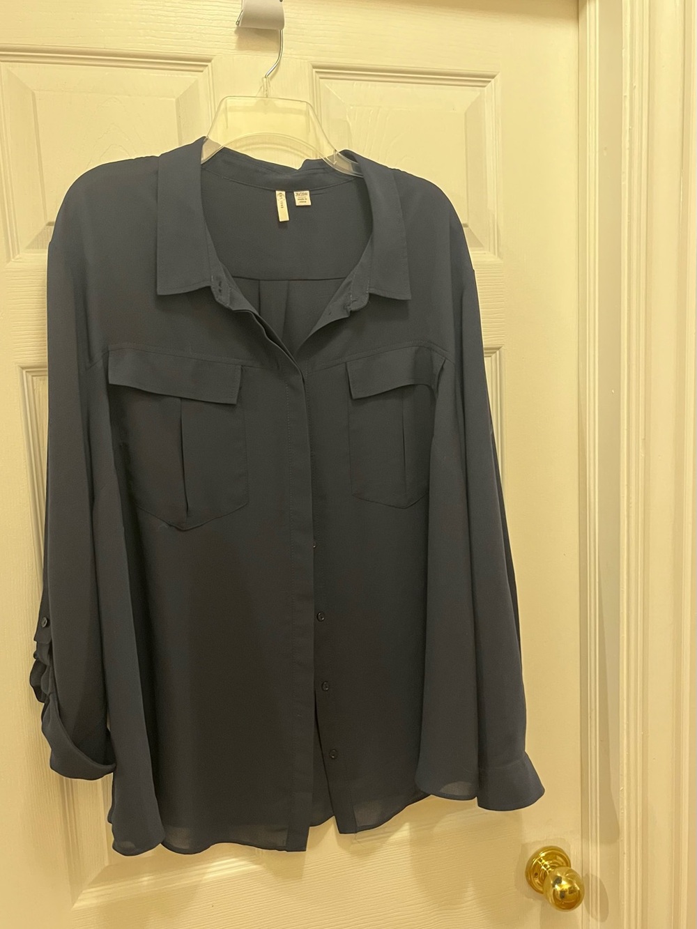 Cato Brand - Size: 26/28. Chiffon Button-Front Blouse in Deep Navy - Picture 1 of 6
